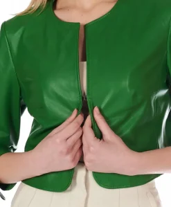 Donna D'Arienzo Miss - Giacca corta bolero in pelle verde menta girocollo
