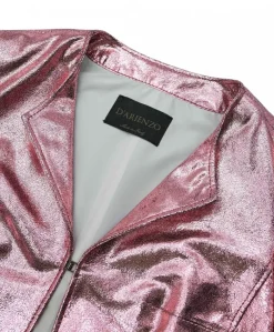 Donna D'Arienzo Miss - Giacca corta bolero in pelle laminata rosa girocollo