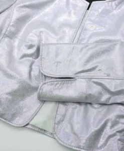 Donna D'Arienzo Miss - Giacca corta bolero in pelle laminata rosa chiaro chiaro girocollo