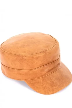 Donna D'Arienzo Modena - Cappello in pelle color cuoio con visiera stile Vasco