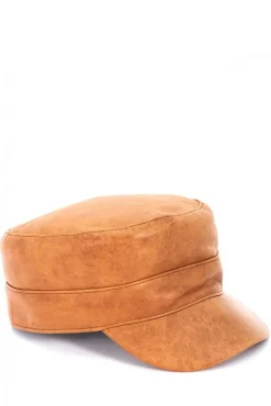 Donna D'Arienzo Modena - Cappello in pelle color cuoio con visiera stile Vasco