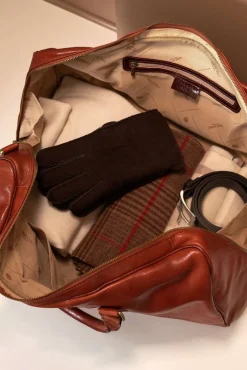 D'Arienzo Morris - Borsone da viaggio in pelle cuoio con manico pieghevole