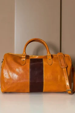 D'Arienzo Morris - Borsone da viaggio in pelle ocra marrone con chiusura zip