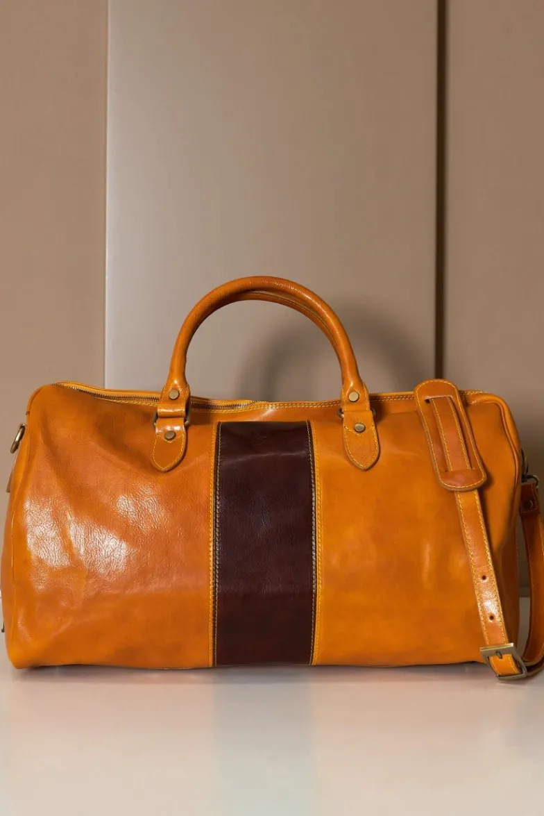 D'Arienzo Morris - Borsone da viaggio in pelle ocra marrone con chiusura zip