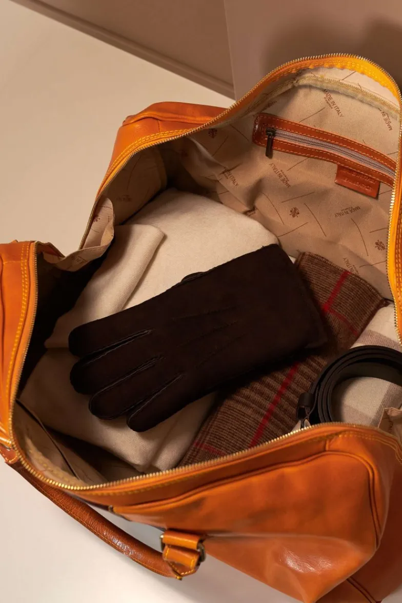 D'Arienzo Morris - Borsone da viaggio in pelle ocra marrone con chiusura zip