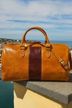 D'Arienzo Morris - Borsone da viaggio in pelle ocra marrone con chiusura zip