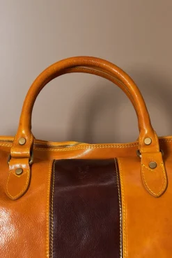 D'Arienzo Morris - Borsone da viaggio in pelle ocra marrone con chiusura zip