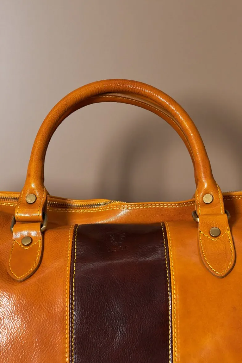 D'Arienzo Morris - Borsone da viaggio in pelle ocra marrone con chiusura zip
