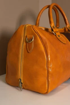 D'Arienzo Morris - Borsone da viaggio in pelle ocra marrone con chiusura zip