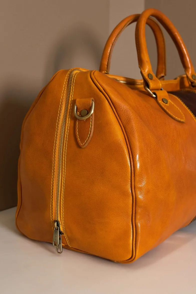 D'Arienzo Morris - Borsone da viaggio in pelle ocra marrone con chiusura zip