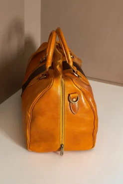 D'Arienzo Morris - Borsone da viaggio in pelle ocra marrone con chiusura zip
