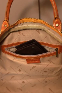 D'Arienzo Morris - Borsone da viaggio in pelle ocra marrone con chiusura zip