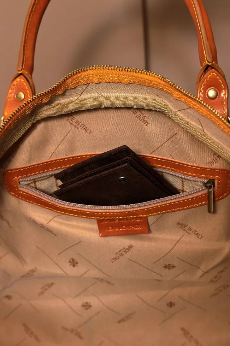D'Arienzo Morris - Borsone da viaggio in pelle ocra marrone con chiusura zip