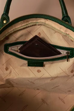 D'Arienzo Morris - Borsone da viaggio in pelle verde marrone con chiusura zip