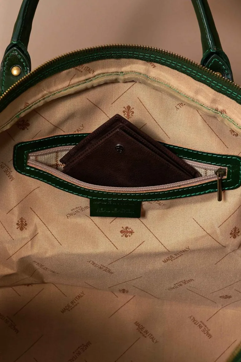 D'Arienzo Morris - Borsone da viaggio in pelle verde marrone con chiusura zip