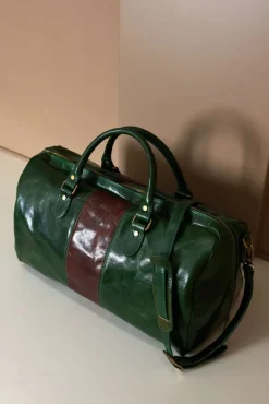 D'Arienzo Morris - Borsone da viaggio in pelle verde marrone con chiusura zip