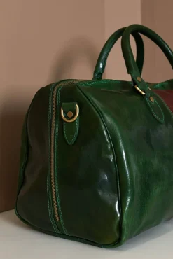 D'Arienzo Morris - Borsone da viaggio in pelle verde marrone con chiusura zip