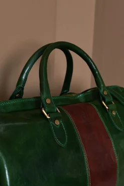 D'Arienzo Morris - Borsone da viaggio in pelle verde marrone con chiusura zip