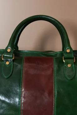 D'Arienzo Morris - Borsone da viaggio in pelle verde marrone con chiusura zip