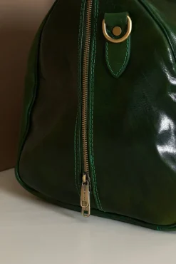 D'Arienzo Morris - Borsone da viaggio in pelle verde marrone con chiusura zip