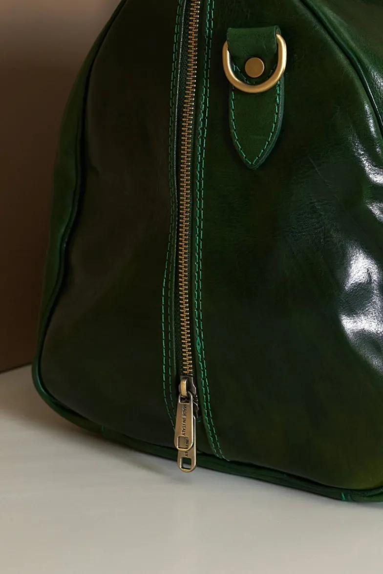 D'Arienzo Morris - Borsone da viaggio in pelle verde marrone con chiusura zip