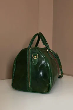 D'Arienzo Morris - Borsone da viaggio in pelle verde marrone con chiusura zip