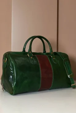 D'Arienzo Morris - Borsone da viaggio in pelle verde marrone con chiusura zip