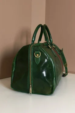 D'Arienzo Morris - Borsone da viaggio in pelle verde marrone con chiusura zip