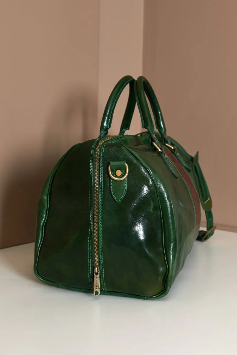 D'Arienzo Morris - Borsone da viaggio in pelle verde marrone con chiusura zip