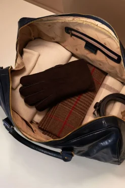 D'Arienzo Morris - Borsone da viaggio in pelle blu marrone con chiusura zip