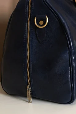 D'Arienzo Morris - Borsone da viaggio in pelle blu marrone con chiusura zip