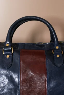 D'Arienzo Morris - Borsone da viaggio in pelle blu marrone con chiusura zip