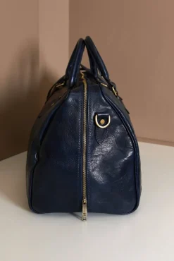 D'Arienzo Morris - Borsone da viaggio in pelle blu marrone con chiusura zip