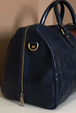 D'Arienzo Morris - Borsone da viaggio in pelle blu marrone con chiusura zip