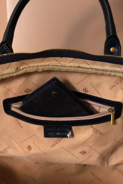 D'Arienzo Morris - Borsone da viaggio in pelle blu marrone con chiusura zip