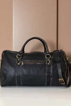 D'Arienzo Morris - Borsone da viaggio in pelle nera vintage con chiusura zip