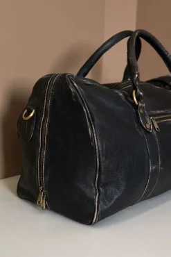 D'Arienzo Morris - Borsone da viaggio in pelle nera vintage con chiusura zip