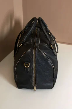 D'Arienzo Morris - Borsone da viaggio in pelle nera vintage con chiusura zip