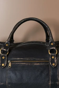 D'Arienzo Morris - Borsone da viaggio in pelle nera vintage con chiusura zip