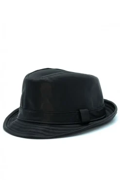 Uomo D'Arienzo New York - Cappello da uomo in pelle nera stile borsalino