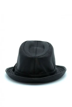 Uomo D'Arienzo New York - Cappello da uomo in pelle nera stile borsalino