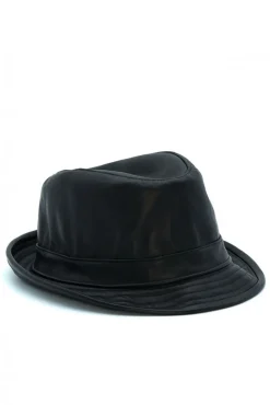Uomo D'Arienzo New York - Cappello da uomo in pelle nera stile borsalino