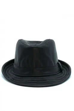 Uomo D'Arienzo New York - Cappello da uomo in pelle nera stile borsalino