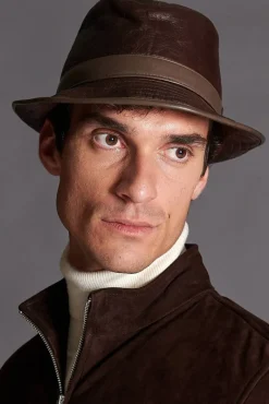 Uomo D'Arienzo New York - Cappello da uomo in pelle moro stile borsalino