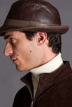 Uomo D'Arienzo New York - Cappello da uomo in pelle moro stile borsalino