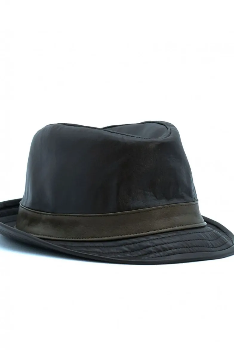 Uomo D'Arienzo New York - Cappello da uomo in pelle moro stile borsalino