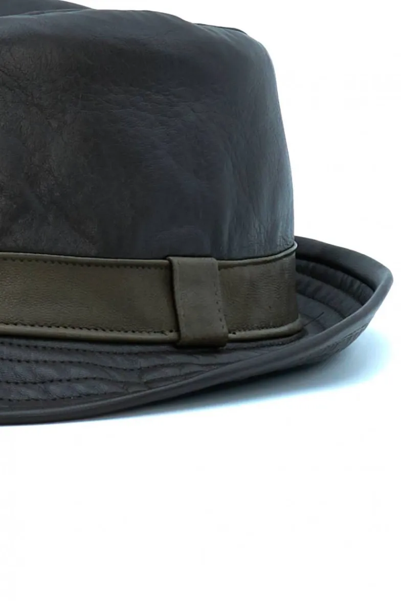 Uomo D'Arienzo New York - Cappello da uomo in pelle moro stile borsalino