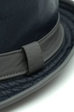 Uomo D'Arienzo New York - Cappello da uomo in pelle blu stile borsalino