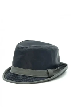 Uomo D'Arienzo New York - Cappello da uomo in pelle blu stile borsalino
