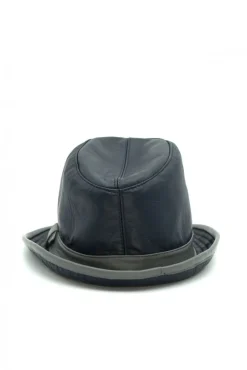 Uomo D'Arienzo New York - Cappello da uomo in pelle blu stile borsalino